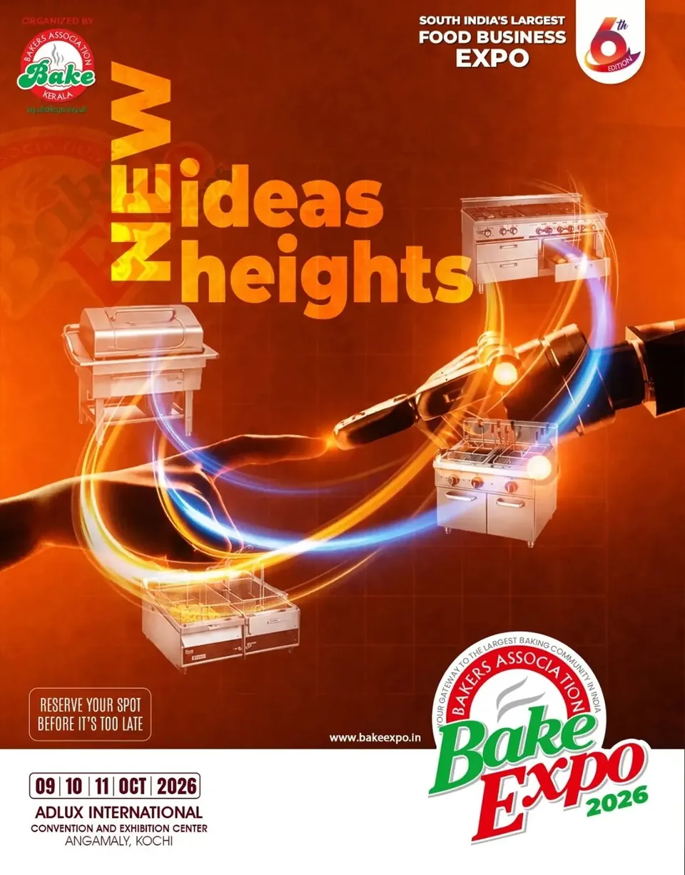Bake Expo 2026 poster: a glowing bread slice, 'New ideas, new heights'