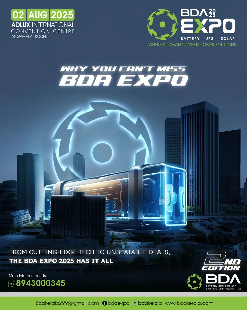 BDA Expo poster: a turbine and battery in blue, 'Why you can't miss BDA Expo'