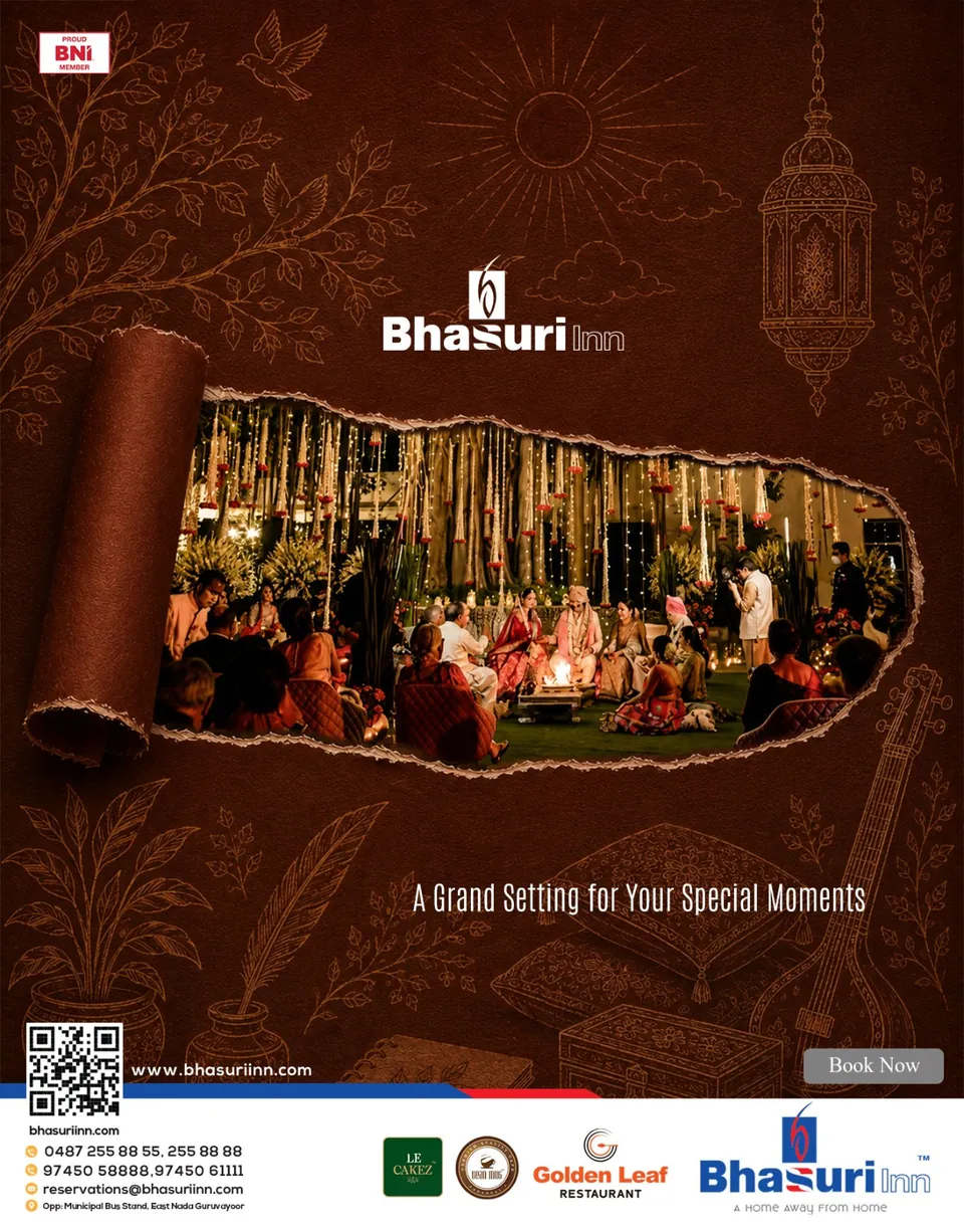 Bhasuri Inn poster: a wedding reception scene, 'A grand setting for your special moments'
