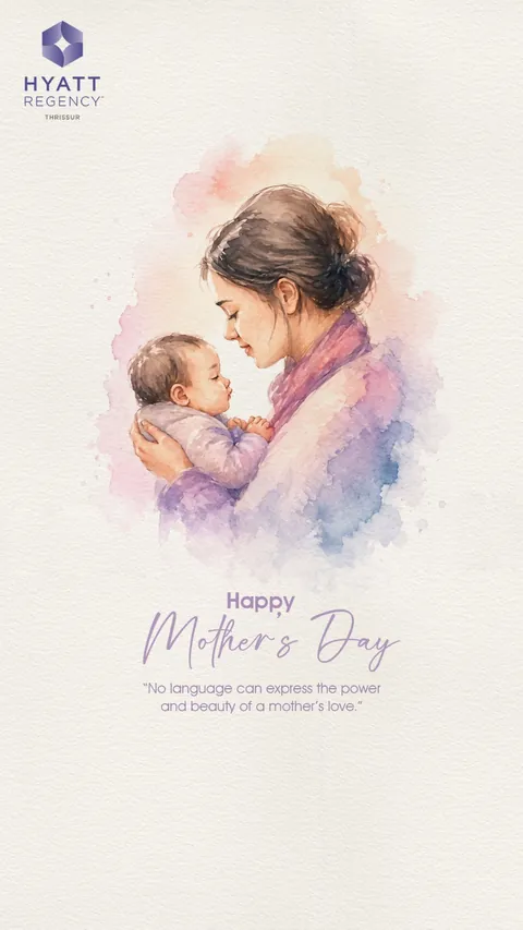 Hyatt Regency Thrissur Mother's Day poster: a watercolour of a mother holding her baby
