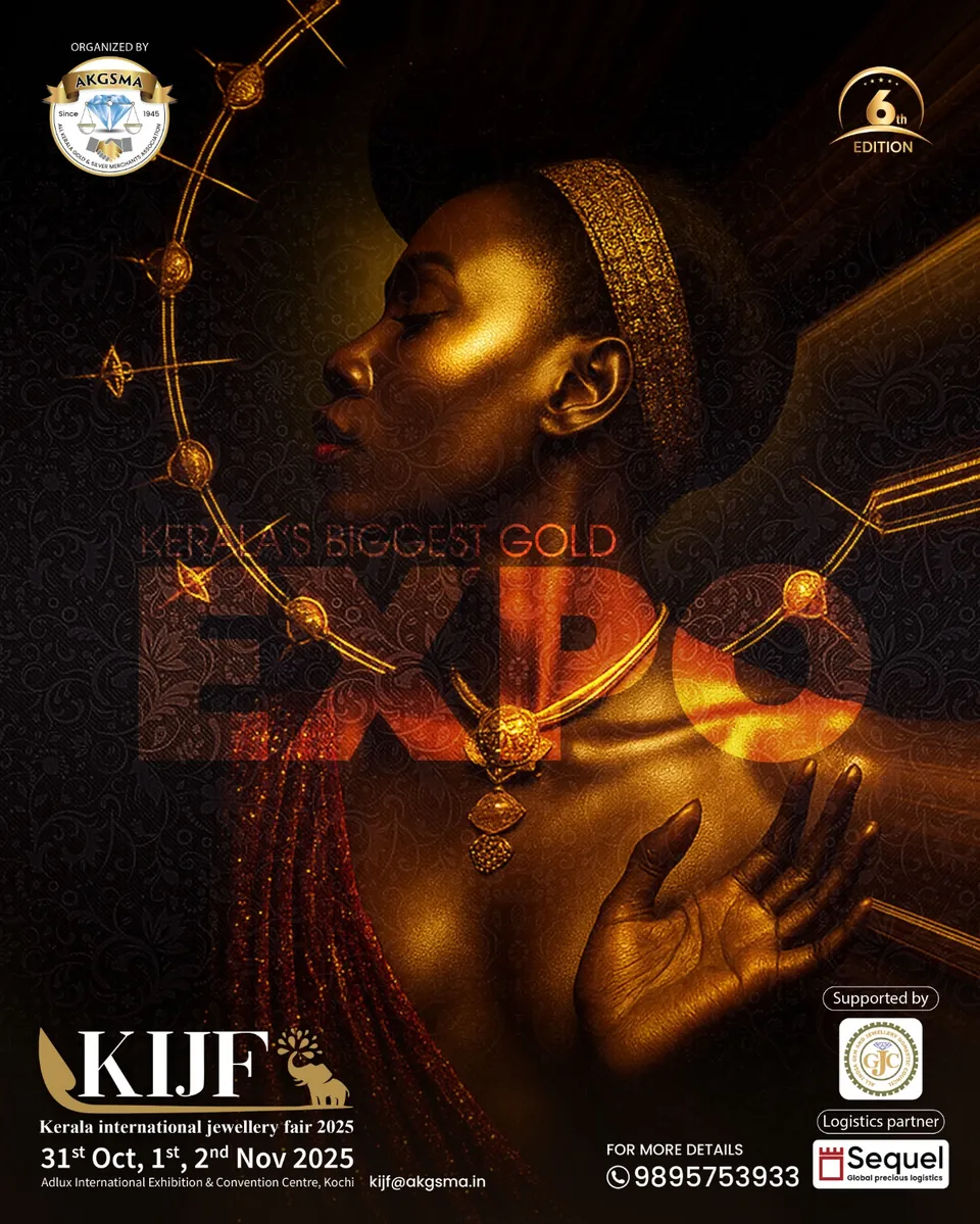 KIJF 2025 key visual: a portrait wrapped in a sweeping line of gold jewellery with EXPO set huge behind