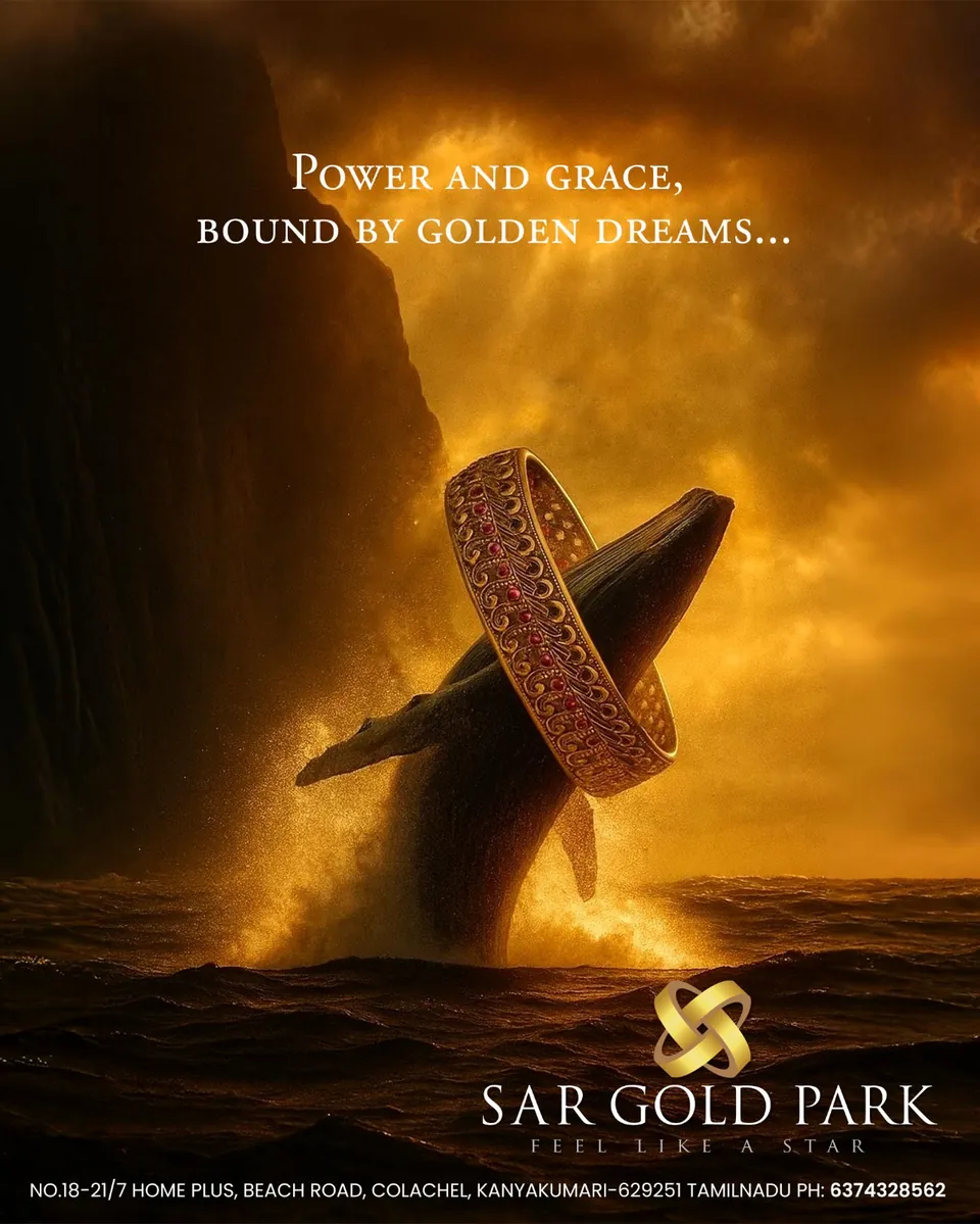 SAR Gold Park poster: a gold bangle rising out of a golden sea like a whale, 'Power and grace, bound by golden dreams'